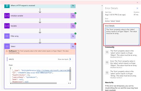is of type 'object'. the result must be a valid array.|How to select specific values from an array in Power Automate.